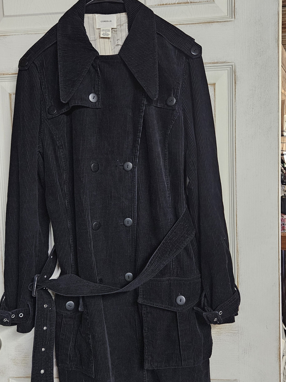 Anthropologie Cordelia Black Corduroy Trench Coat - Black Womens